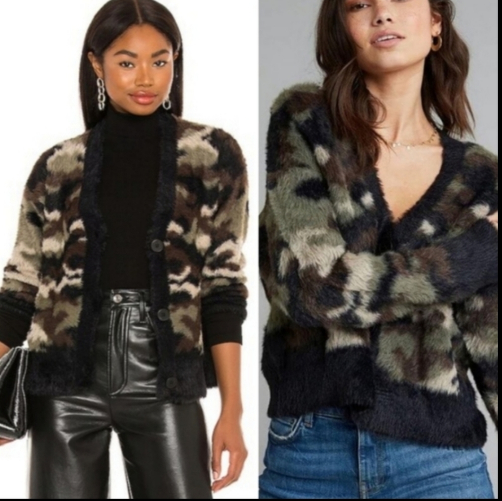 cloth & stone camo 3 buttons fuzzy cardigan sweater